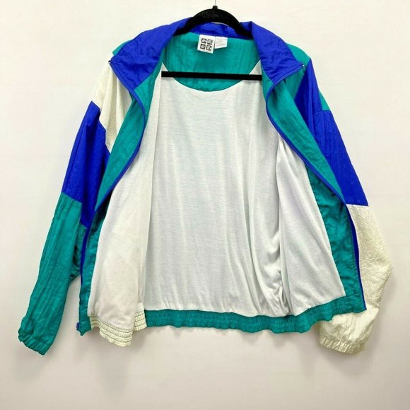 Vintage Retro 1990s Full Zip Nylon Green Blue Windbreaker Track Jacket Size XL - Picture 8 of 9